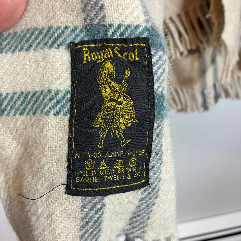 Vtg Royal Scot Wool Blanket Plaid Samuel Tweed Britain Fringe Cabin Farmhouse